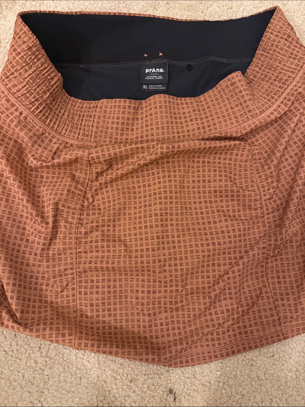 Prana Rust Grid-Print Active Skort with zip pockets